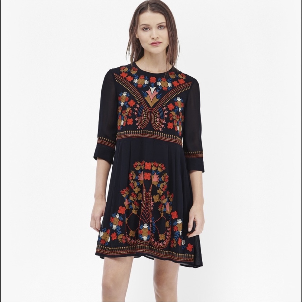 French Connection Kiko Embroidered Navy Dress